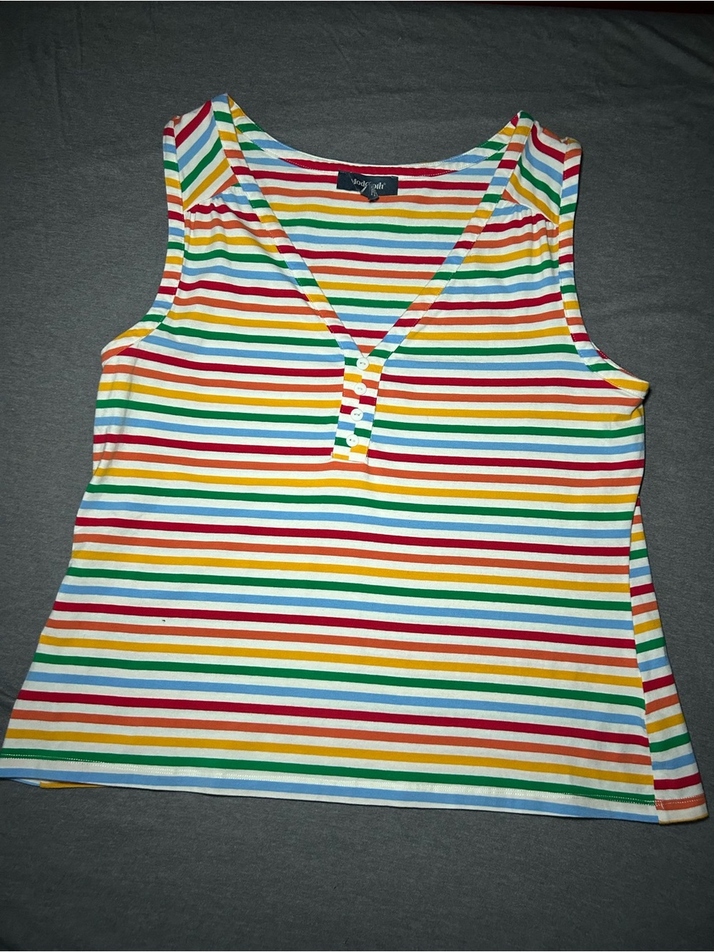 ModCloth Rainbow Striped V-Neck Tank Top